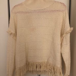 Zara ivory turtle neck fringe sweater